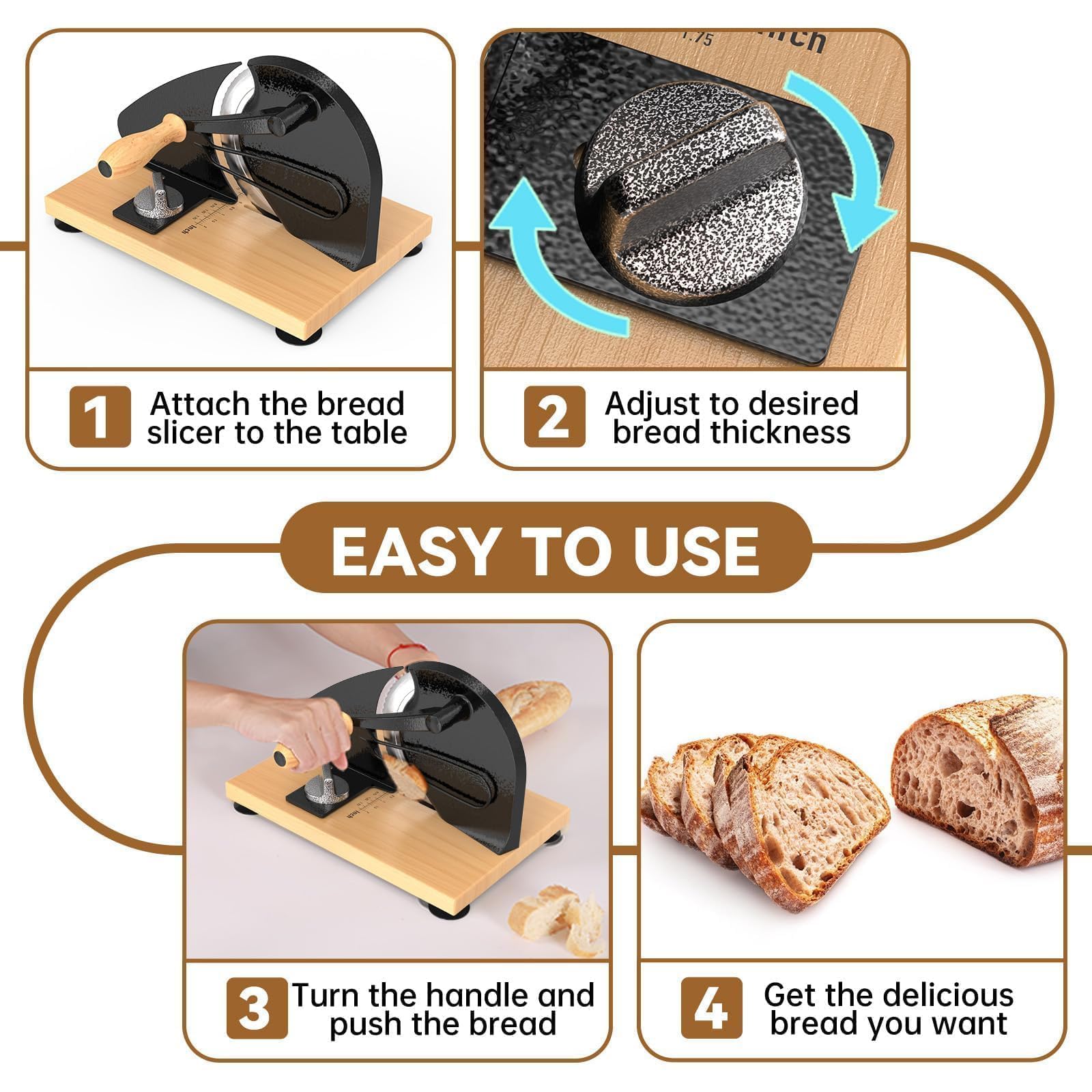 Cortadora de pan manual con manivela, cortador de pan de ancho ajustable para masa madre casera, panes sándwich y tostadas, herramienta de cocina para rebanadas uniformes Red