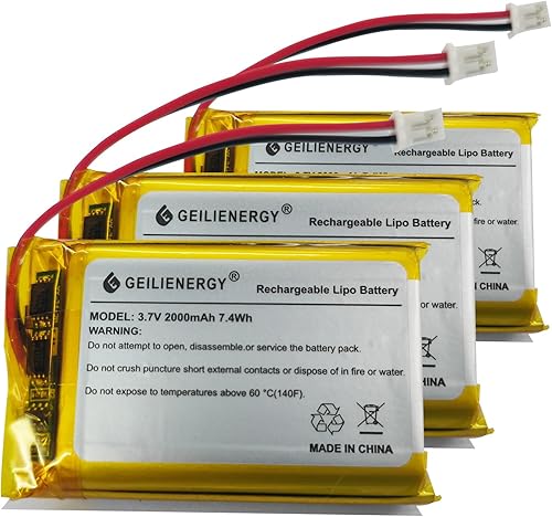 GEILIENERGY Batería de polímero de litio 3.7V 2000mAh 103454 Lipo Batería recargable con 2 cables JST 0.079 in Conector para altavoz y dispositivo