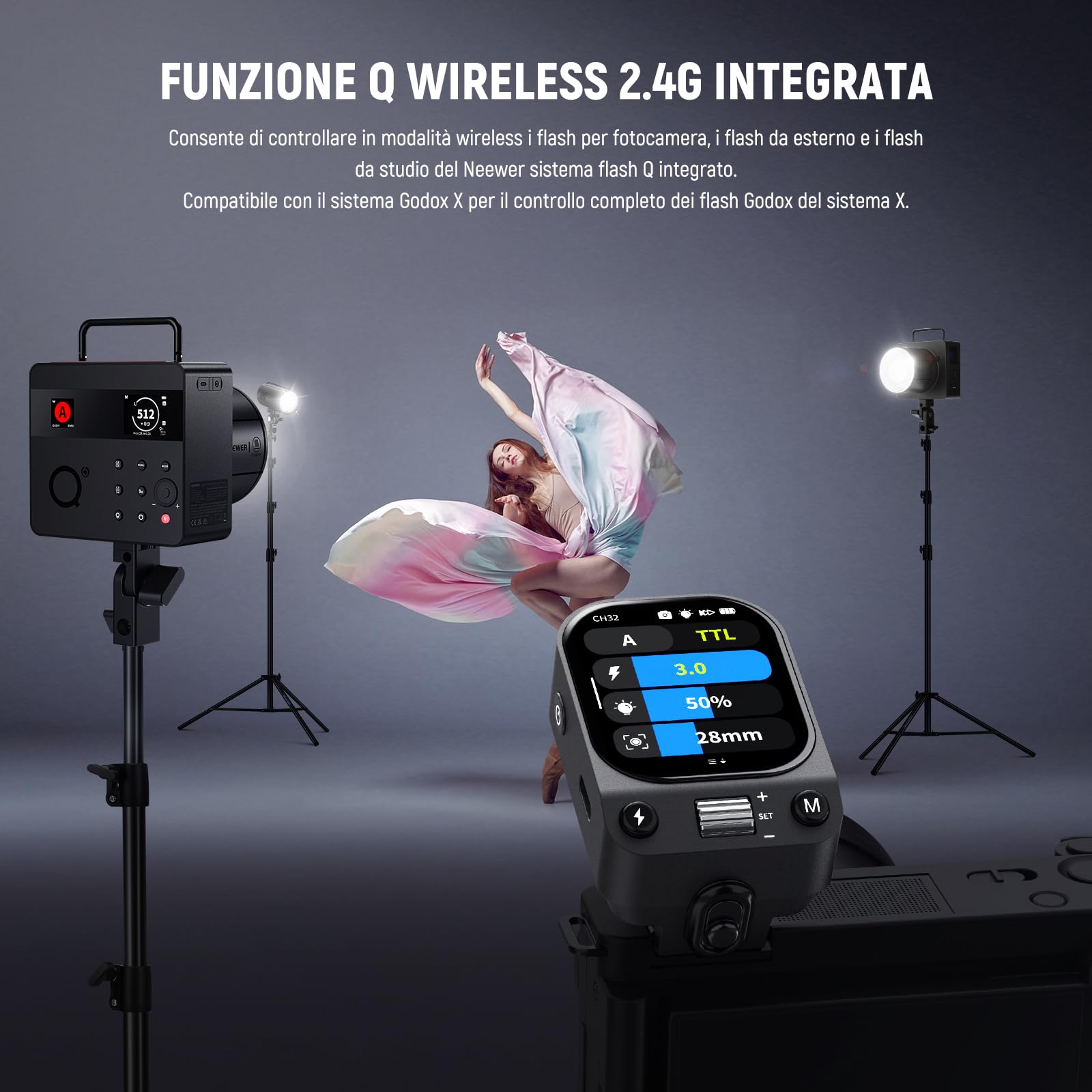 NEEWER QZ-S 2.4G TTL Wireless Flash Trigger Transmitter, 1/8000s HSS, Compatible with Sony ZV-E10 A6400 A7III A7IV Cameras Godox IT32 V1 V100 AD200 Pro II, 1000mAh Battery/CM Switch/OLED Touchscreen
