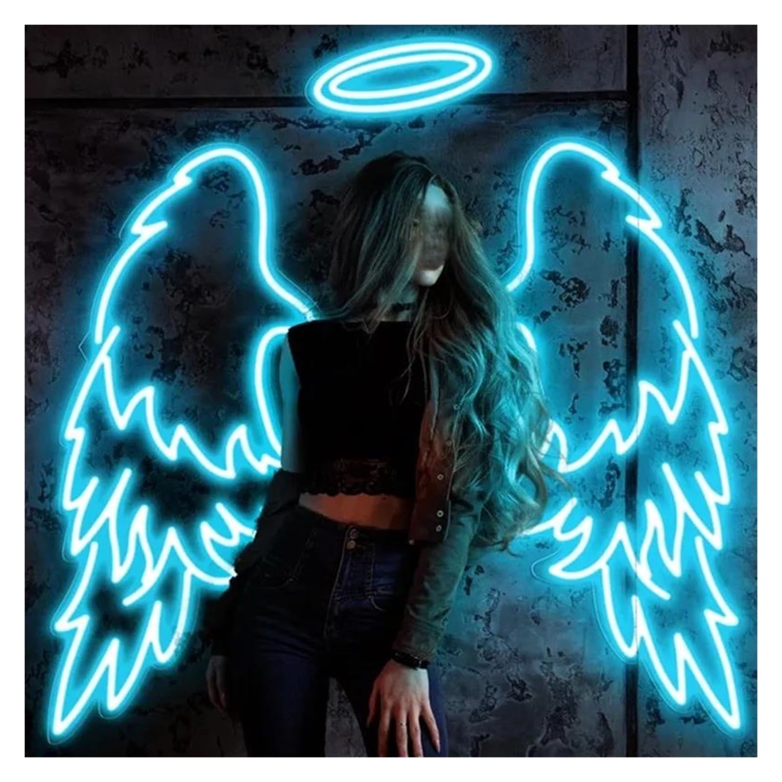 RONGCH Hanging Art Neon Signs Angel Wings and Halo Neon Sign, Angel Wings Neon Sign, Wings Wedding Decor, Party Decor 65cm(F)