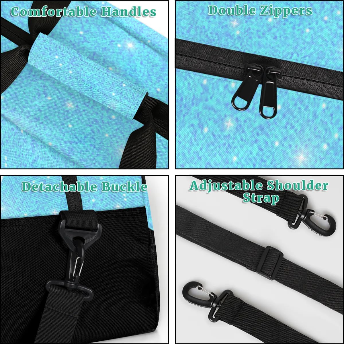 Cheerleading Kids Duffel Bags for Girls - Blue Glitter Cheer Gym Bag Dance Duffel Bag for Travel Weekender Practice Gymnastics Ballet School Sport Sleepover Bag - Image 4