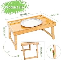 Vista 2 de Moretoes Bandeja de cama para comer, bandeja de desayuno de bambú con patas plegables ajustables y soportes para teléfono para sofá, laptop