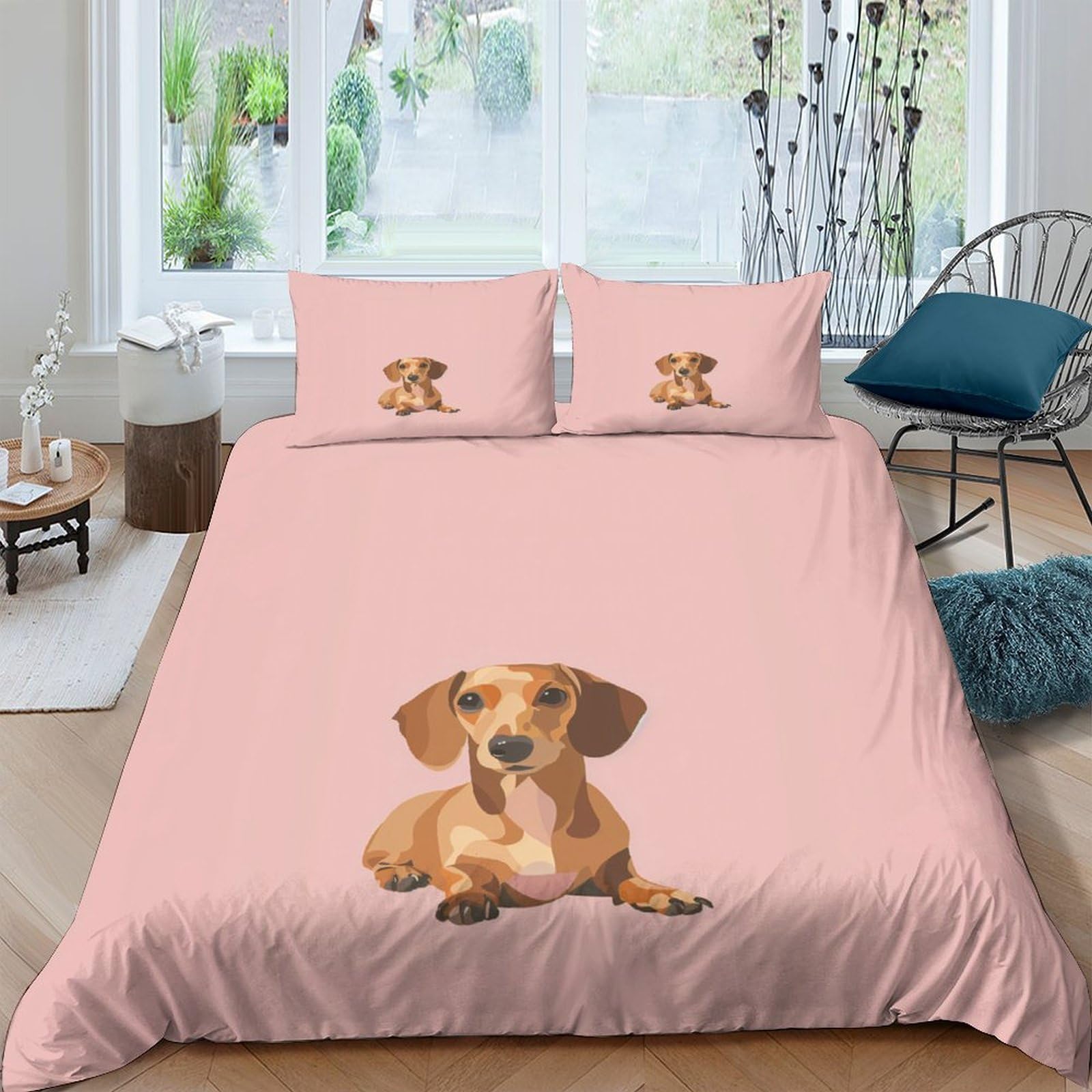 Ctjqhvkz Style-8 3D Printed Brown Dachshund Dog Fitted Sheet Microfiber Non-Slip Bed Sheet For Bedroom Guest Room Decor Single（135X200cm）