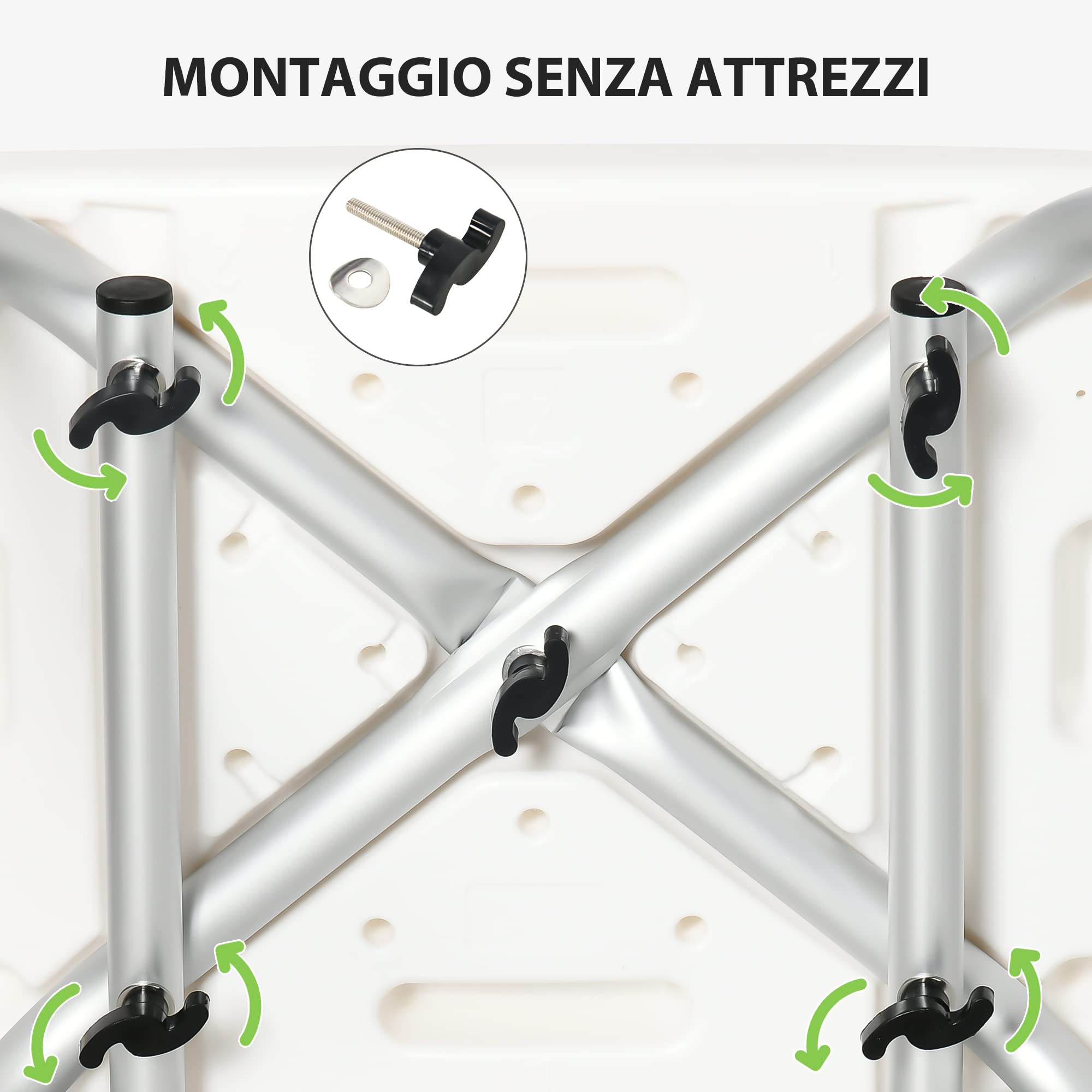 HOMCOM Sedia per Doccia in Alluminio ed EVA con Altezza Regolabile su 6 Livelli e Schienale Ricurvo, 51.5x49.5x68.5-81 cm, Verde e Bianco