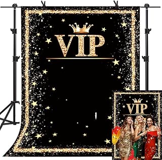 XCKALI VIP Backdrop Black Gold VIP Movie Premiere Award Ceremony Celebrity Show Activity Decoration Red Carpet VIP Photography Backdrop 6x8FT