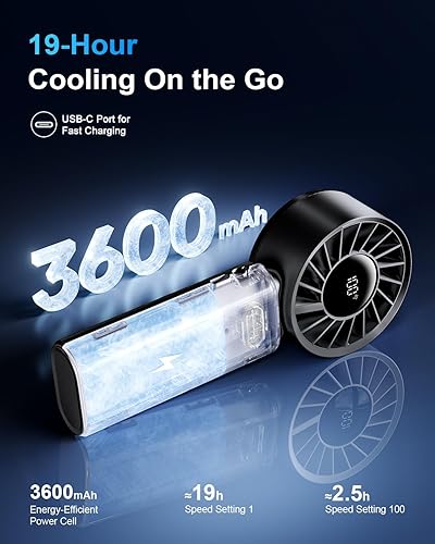 Miniatura 7 de SOTHING Ventilador turbo portátil 3 en 1, 15000 RPM, refrigeración de 19 horas, velocidad 1-100, pantalla digital, diseño plegable de 120, mini