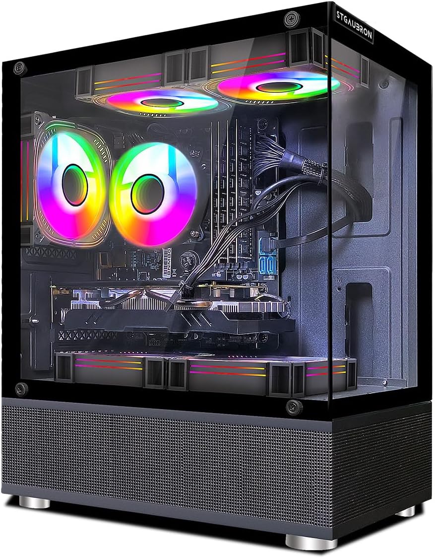 STGAubron Gaming PC Computer Desktop, Radeon RX 470 8G, Intel 10th Gen G5905 3.5GHz, 16GB DDR4 RAM, 512GB SSD, 600M WiFi, BT 5.0, RGB Fan x5, Windows 11 Home