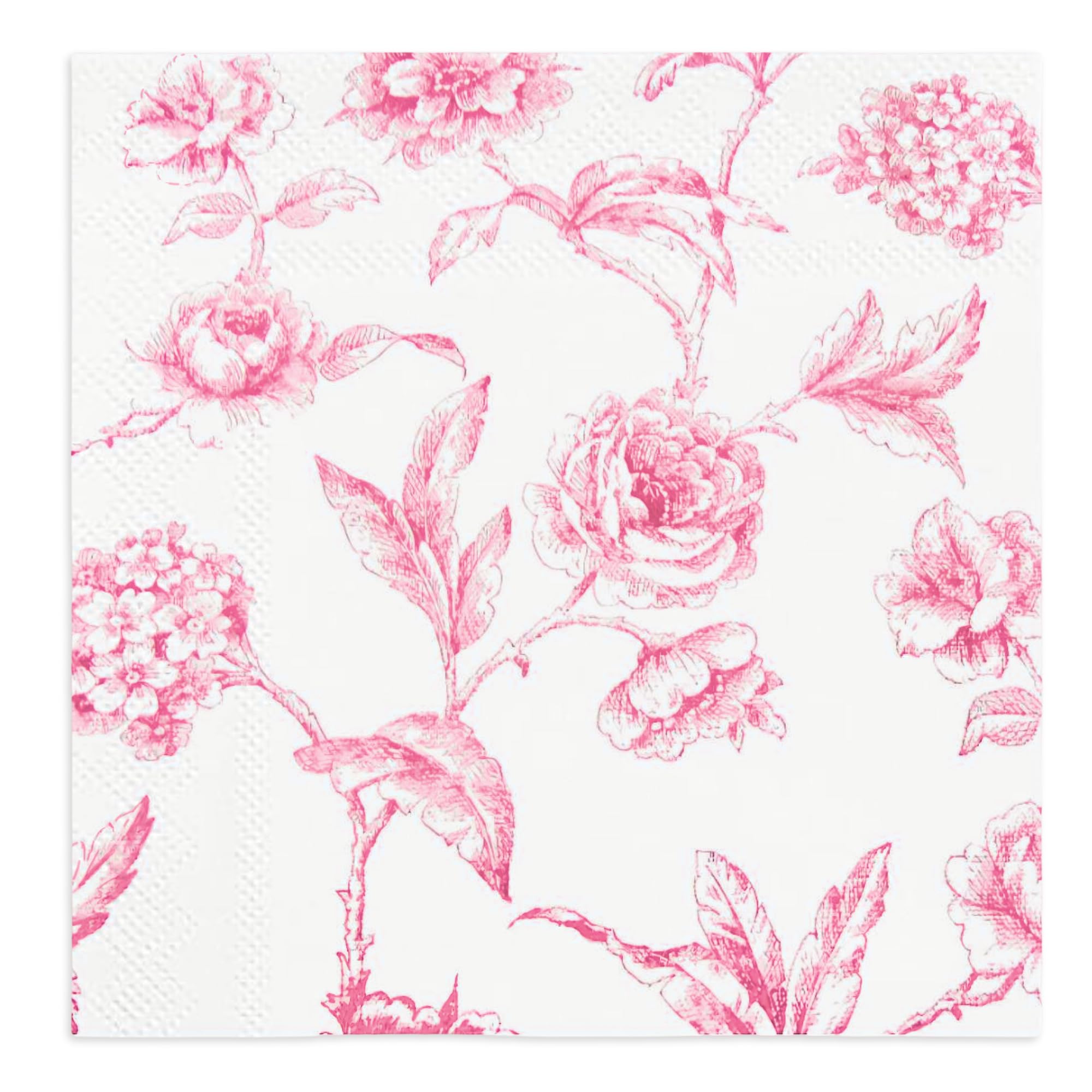 Stxy's 3-PLY Pink Floral Napkins (60ct) (Smudge Free & Food Grade Ink) Toile Pink and White Floral Cocktail Napkins Flower Cocktail Napkin for girls baby shower, Decoupage, girly birthday party decor