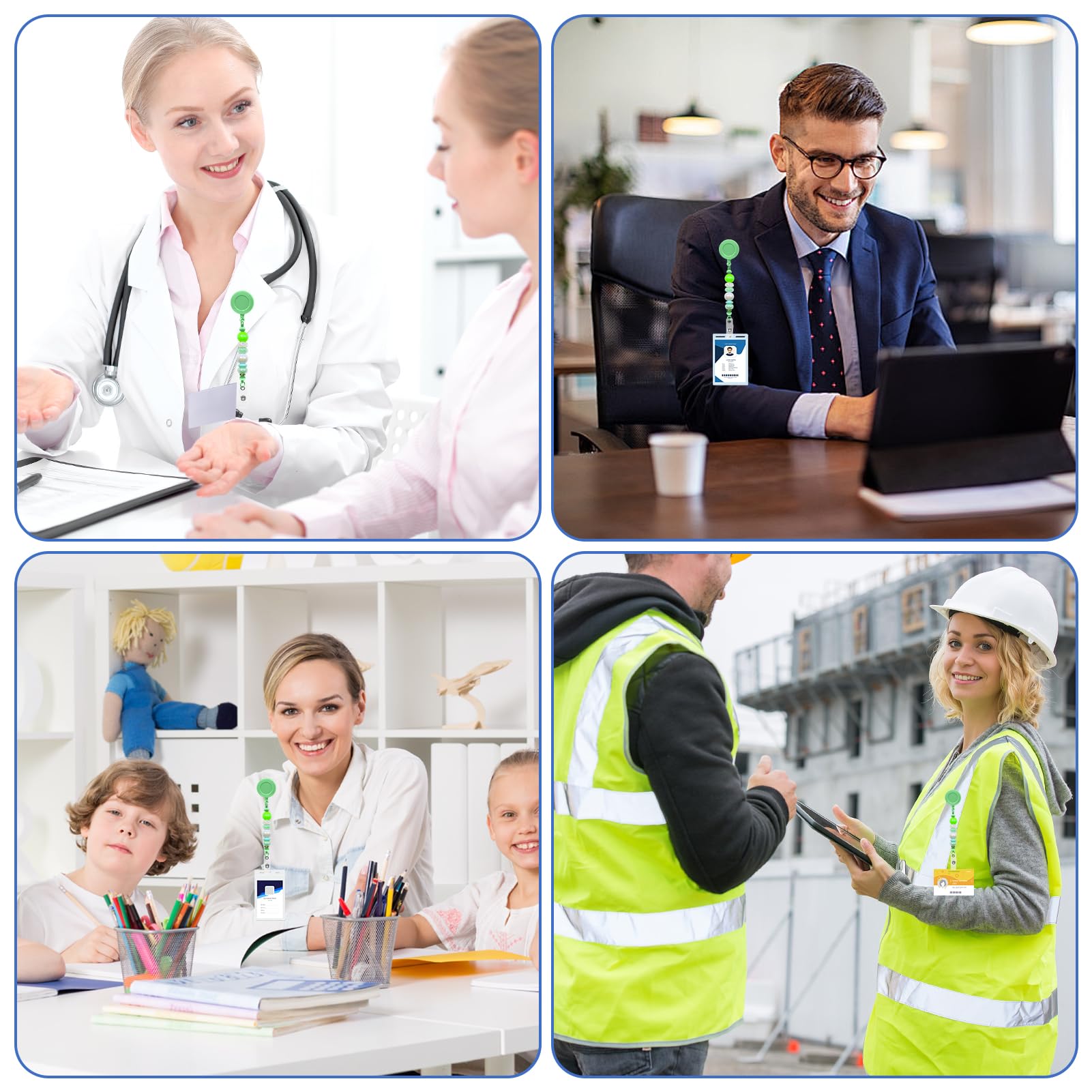 100 Stück Perlen-Bastel-Set, blanko mit Perlen, einziehbare Abzeichenrolle mit Gürtelclip für Ausweis, Namen, DIY, Geschenk, Perlenartikel für Krankenschwestern, Lehrer, Studenten, Büro, Arbeiter