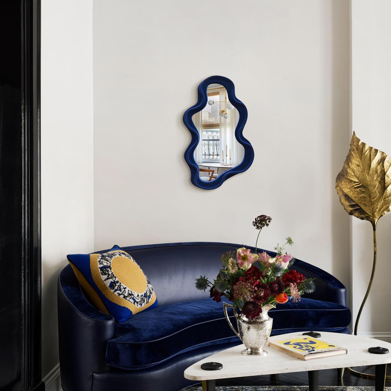 Irregular Wall Mirror - Wavy Funky Decor (Dark Blue)