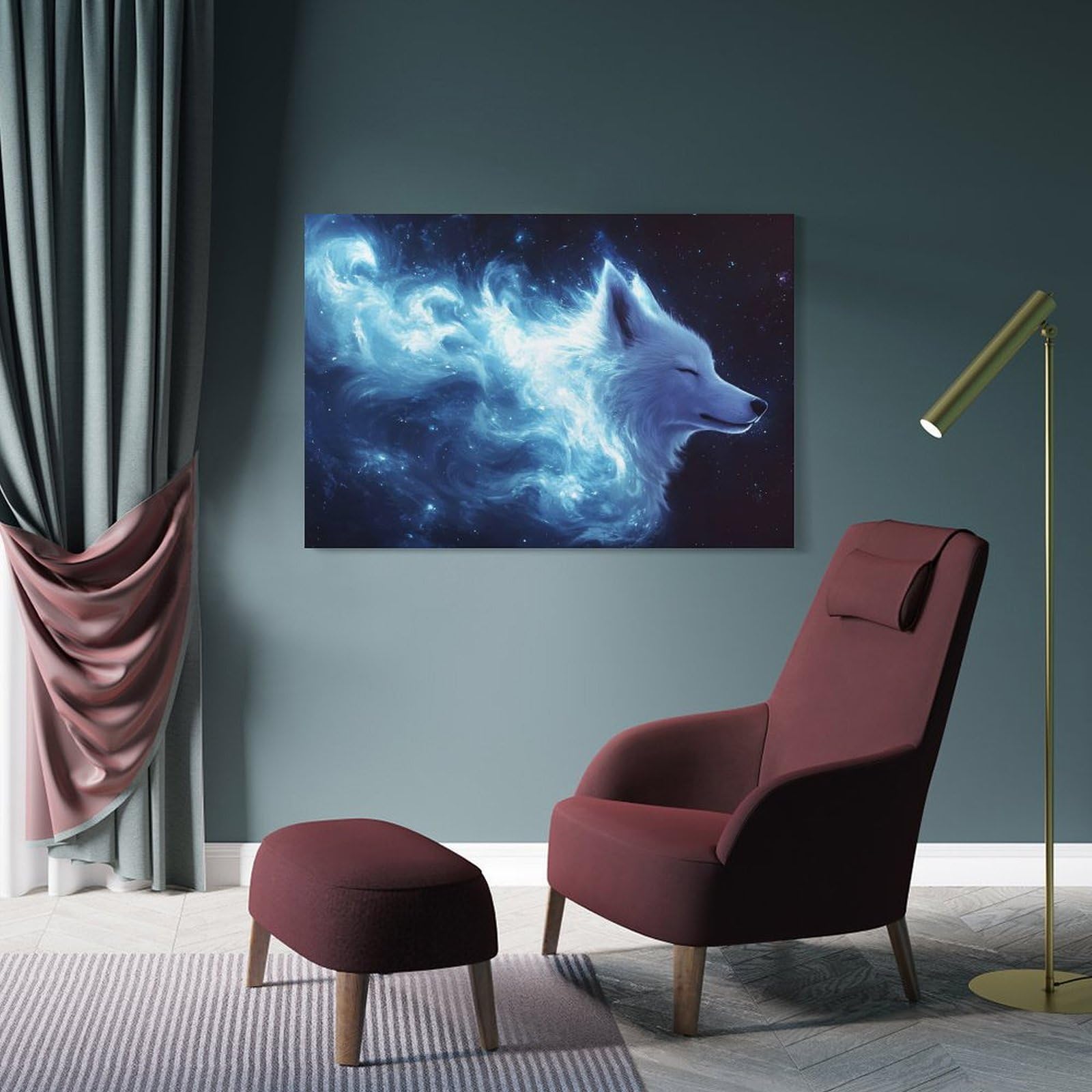 Junmoney Wall Picture Print Celestial Wolf Digital Art, 24x36inch(60x90cm), for Lounge, Bedroom Or Personal Spaces, Canvas Artwork with Gifting Potential