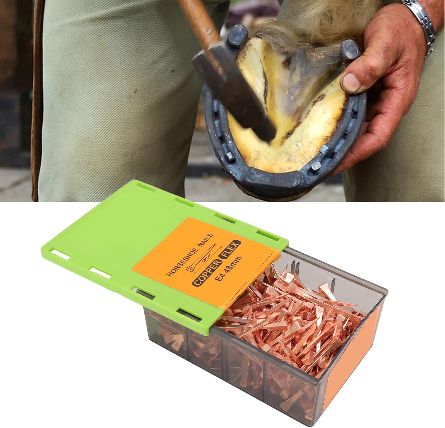 AUNMAS 250Pcs Horseshoe Nails Copper Horseshoe Nails, Hoof Nails Plating Shoeing Nails with Plastic Box for Raise Livestock (E4)