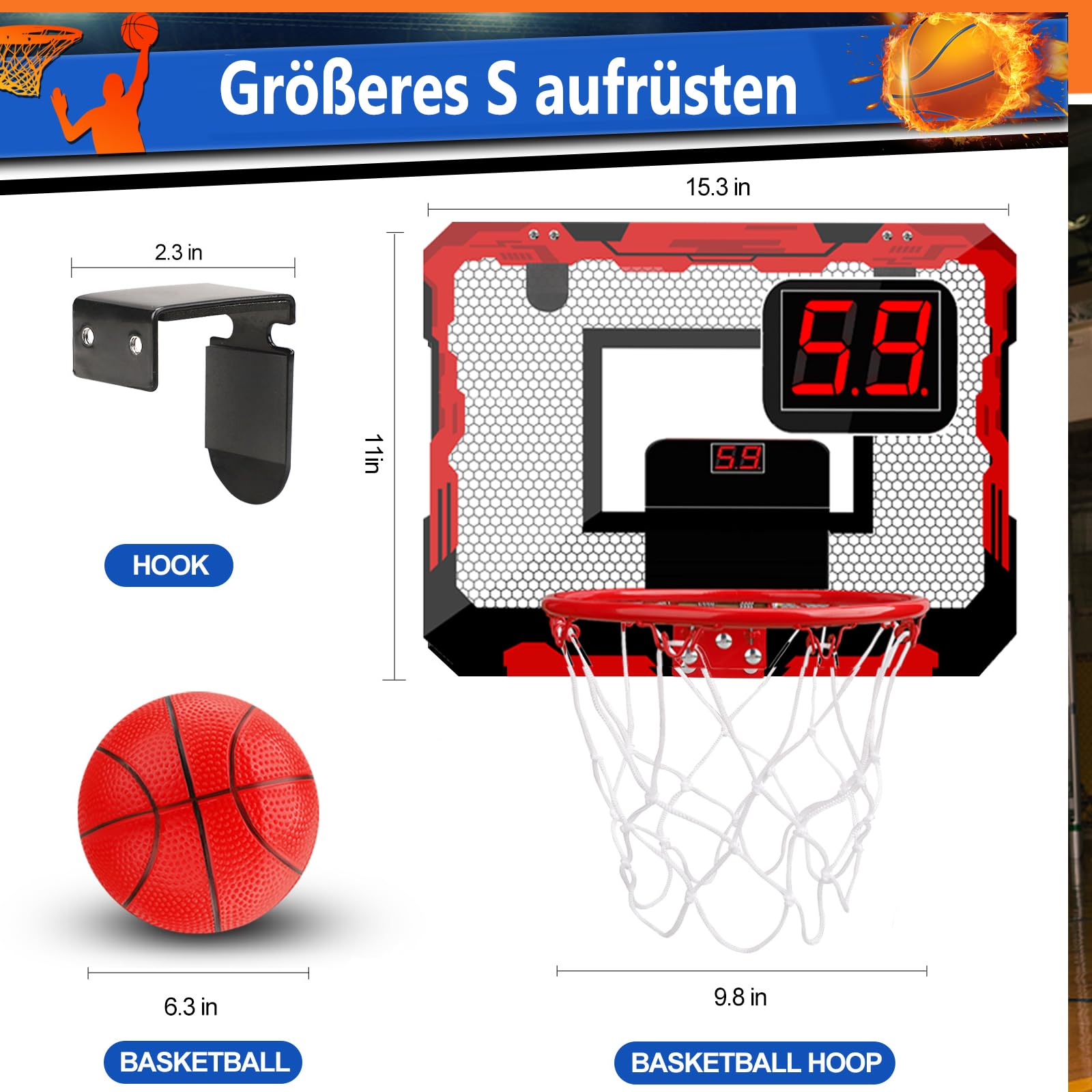 Anzmtosn Mini Indoor Basketball Reifen für Kinder, Kleiner Indoor Basketball Reifen für Tür Metallrand Ziel Hängende Wand Mount Brett Sport Training Spiel für Erwachsene Büro Zuhause 40X30CM