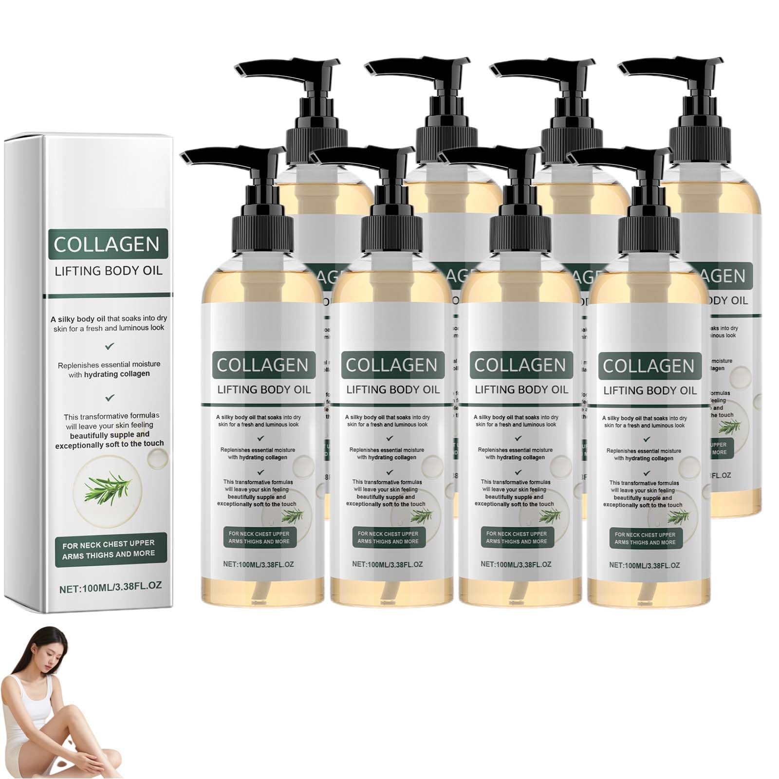 Huile Corporelle Collagène, Huile Massage Corporel Raffermissante. (8PCS)