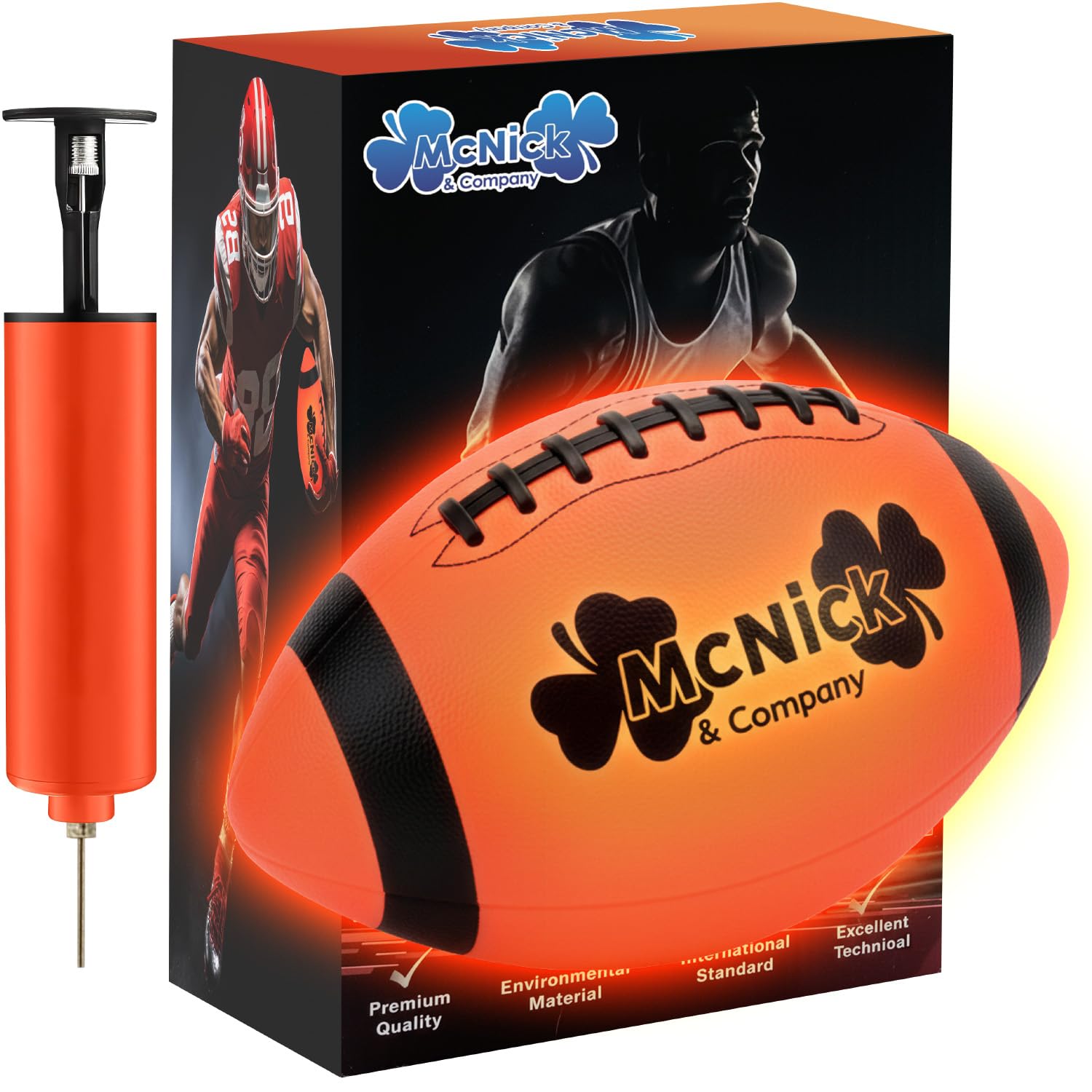 MCNICK & COMPANY LED Glow in The Dark Youth Football - 100 Hour Battery Life - Light Up Football