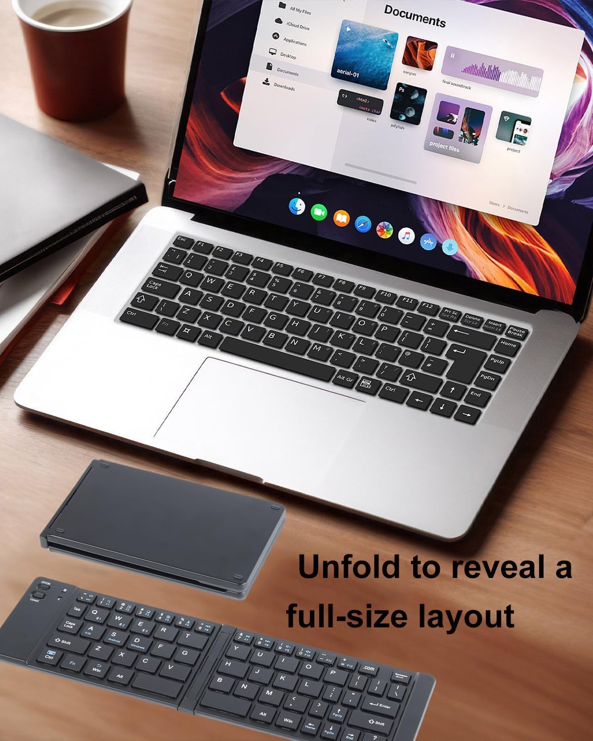 Wireless Keyboard Foldable Bluetooth keyboard Slim Small Quiet Portable Compact Handheld Full Size Pocket Travel Folding Keyboard for PC Laptop Computer Phone Samsung Tablet iPhone iPad Mac Gift Black