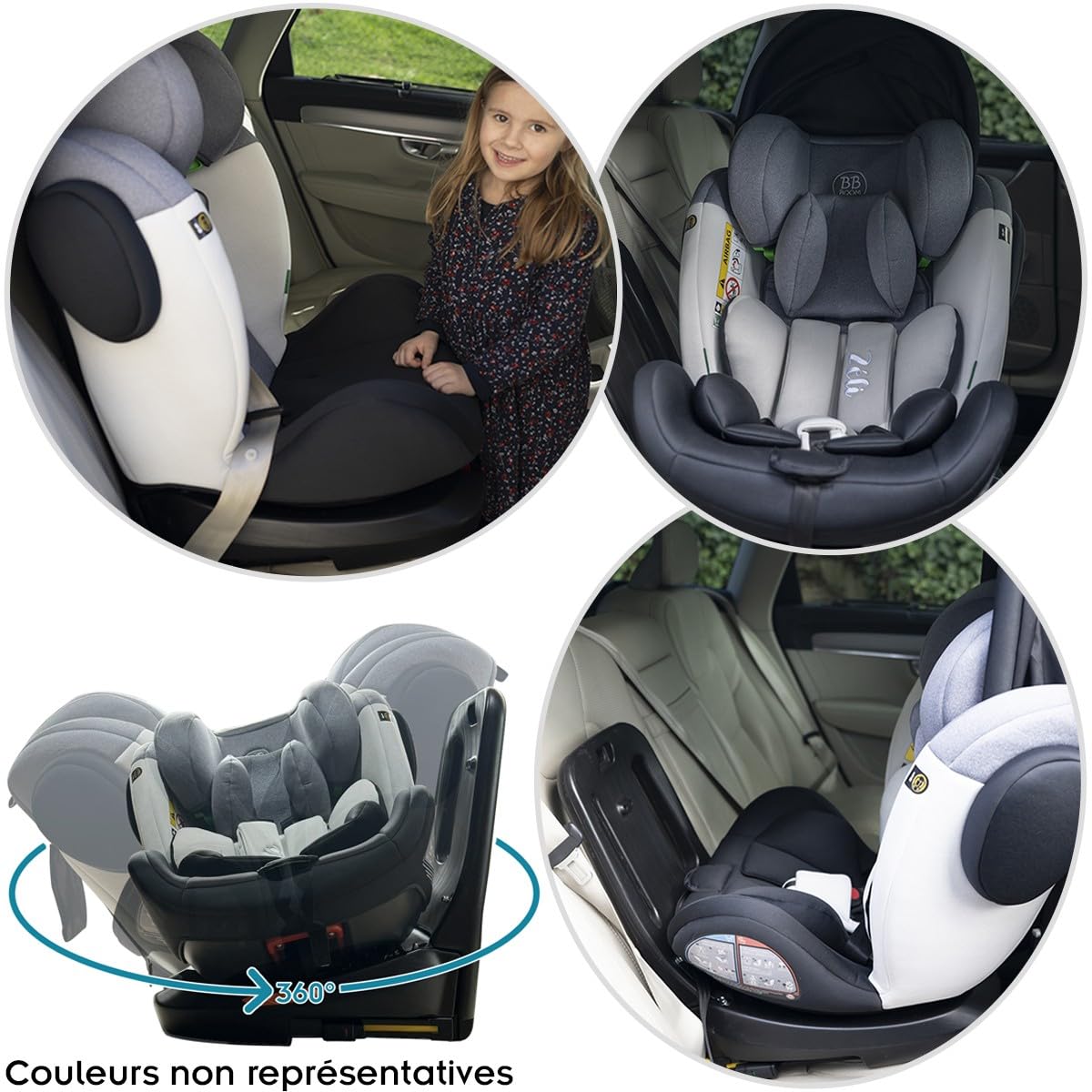 Siège-auto Pivotant 360° ZELI - i-Size Évolutif 40 à 150 cm (0-36 kg) - Isofix & Top Tether Noir avec canopy