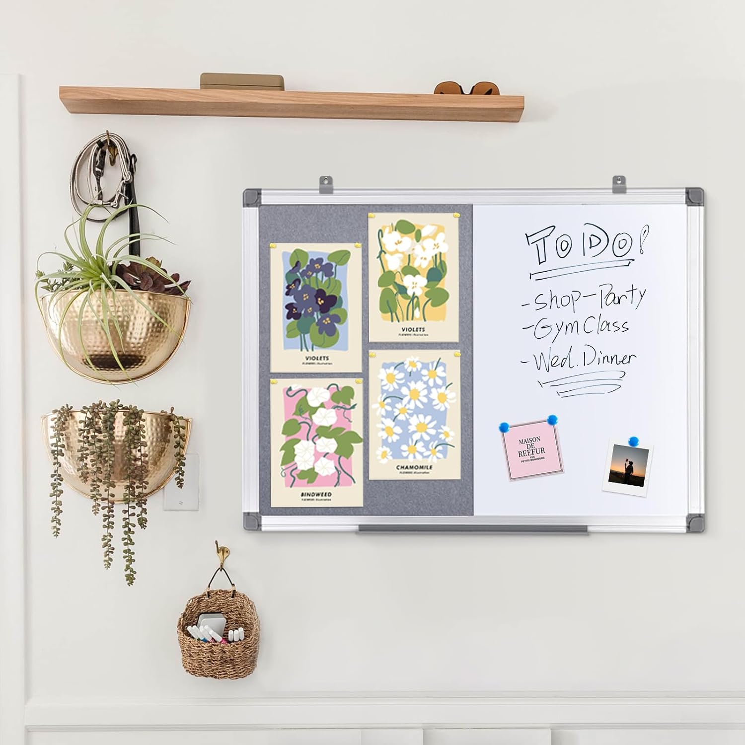 S SWANCROWN 2 in 1 Combo Board Magnetic Whiteboard & Felt Board,Dry Erase Board Bulletin Board Vision Board for Wall,Home,School,Office,24x18inches
