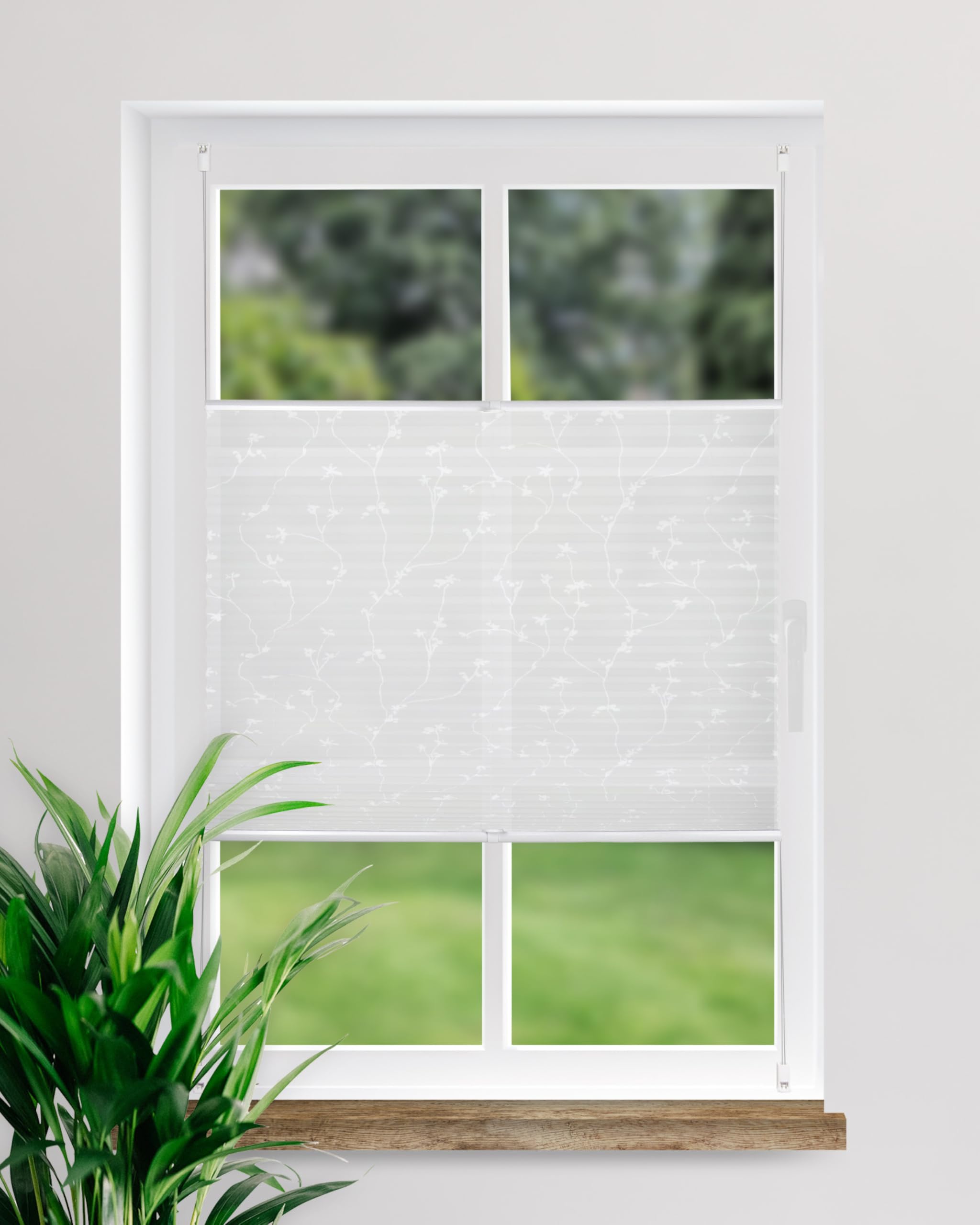by Garesa Fenster Klemmfix Plissee ohne Bohren Blumen Motiv 110 x 130 cm, Weiß - Lichtdurchlässiger Fenster Sichtschutz und Fenster Deko, Faltrollo
