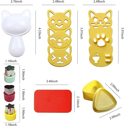 Miniatura 2 de Lindos moldes de bolas de arroz para gatos, 6 juegos de moldes de sushi, kits de accesorios Bento con 3 formas de cortador de frutas y 1 molde de