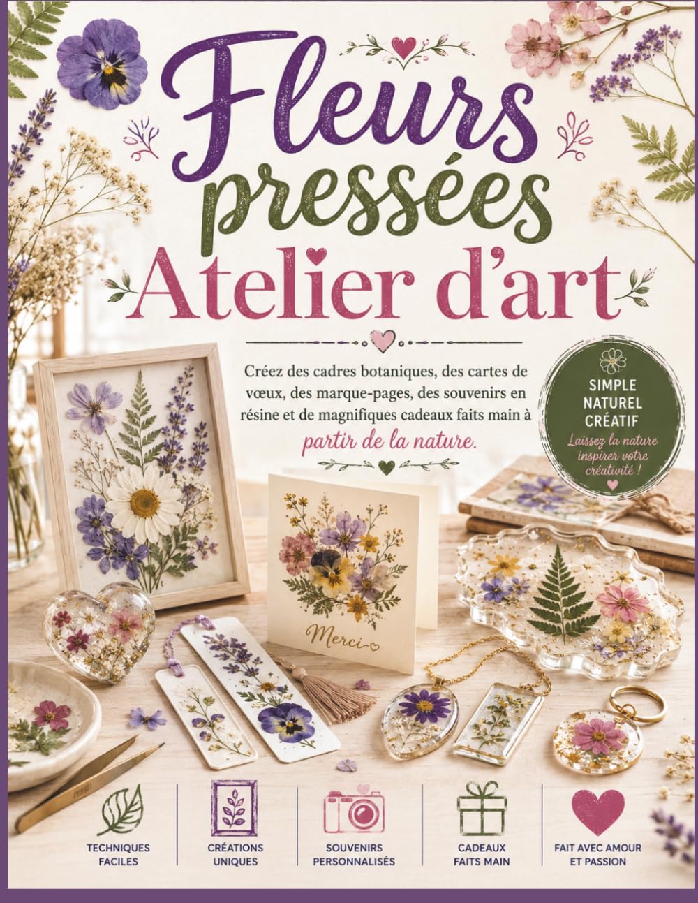 Fleurs pressées Atelier d'art: Créez des cadres botaniques, des cartes de vœux, des marque-pages, des souvenirs en résine et de magnifiques cadeaux faits main à partir de la nature