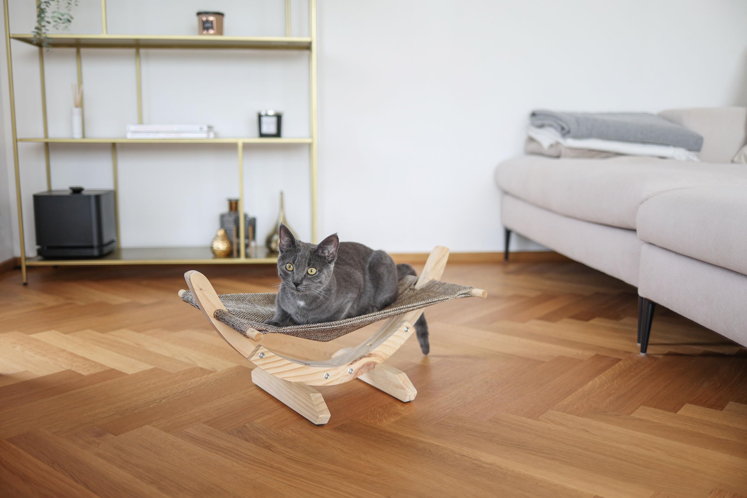 Kerbl Pet Hamaca Siesta 2.0, Cama para Gatos, tapete para Gatos, marrón, 61x37x29cm, Madera, Lino, para Gatos, con agarres Antideslizantes