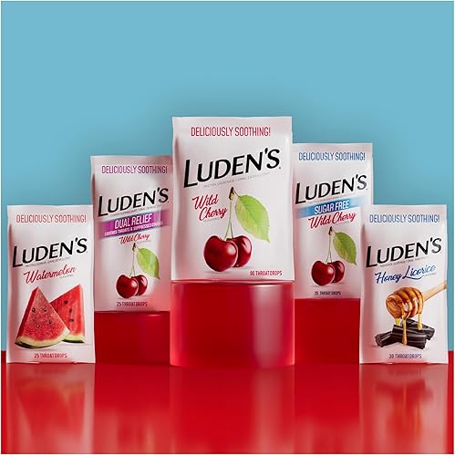 Miniatura 6 de Luden's Pastillas para aliviar el dolor de garganta para irritación diaria menor y boca seca, gotas con sabor a cereza silvestre sin azúcar, 130