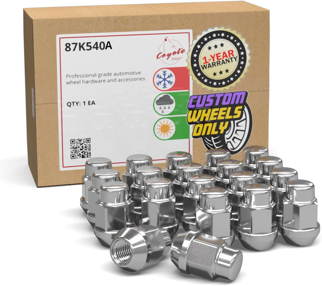 Wheel Accessories Parts 20 Pcs 7/16"-20 Thread Bulge Acorn 35mm 1.38" Long Lug Nuts Chrome 3/4" 19mm Hex Fits Argo UTV 6X6 Frontier Conquest Vanguard ｜ 8x8 Aurora Avenger Frontier Vanguard