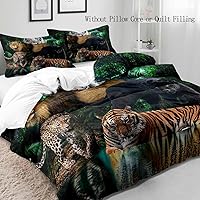 Vista 3 de LUVIVIHOME Funda de edredón de 2 piezas, diseño de leopardo, guepardo, pantera negra, león, tigre blanco, juego de ropa de cama individual, ropa