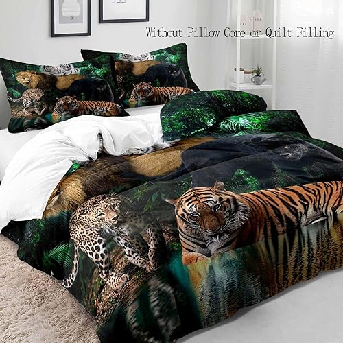 Miniatura 3 de LUVIVIHOME Juego de funda de edredón de 3 piezas, diseño de leopardo, guepardo, pantera negra, tigre y león, ropa de cama matrimonial, ropa de cama