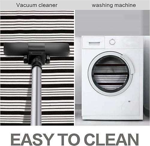 Miniatura 5 de MUBIN Alfombra de algodón a rayas blancas y negras de 3 x 5 pulgadas, reversible, tejida a mano, lavable, para porche, entrada principal.Para