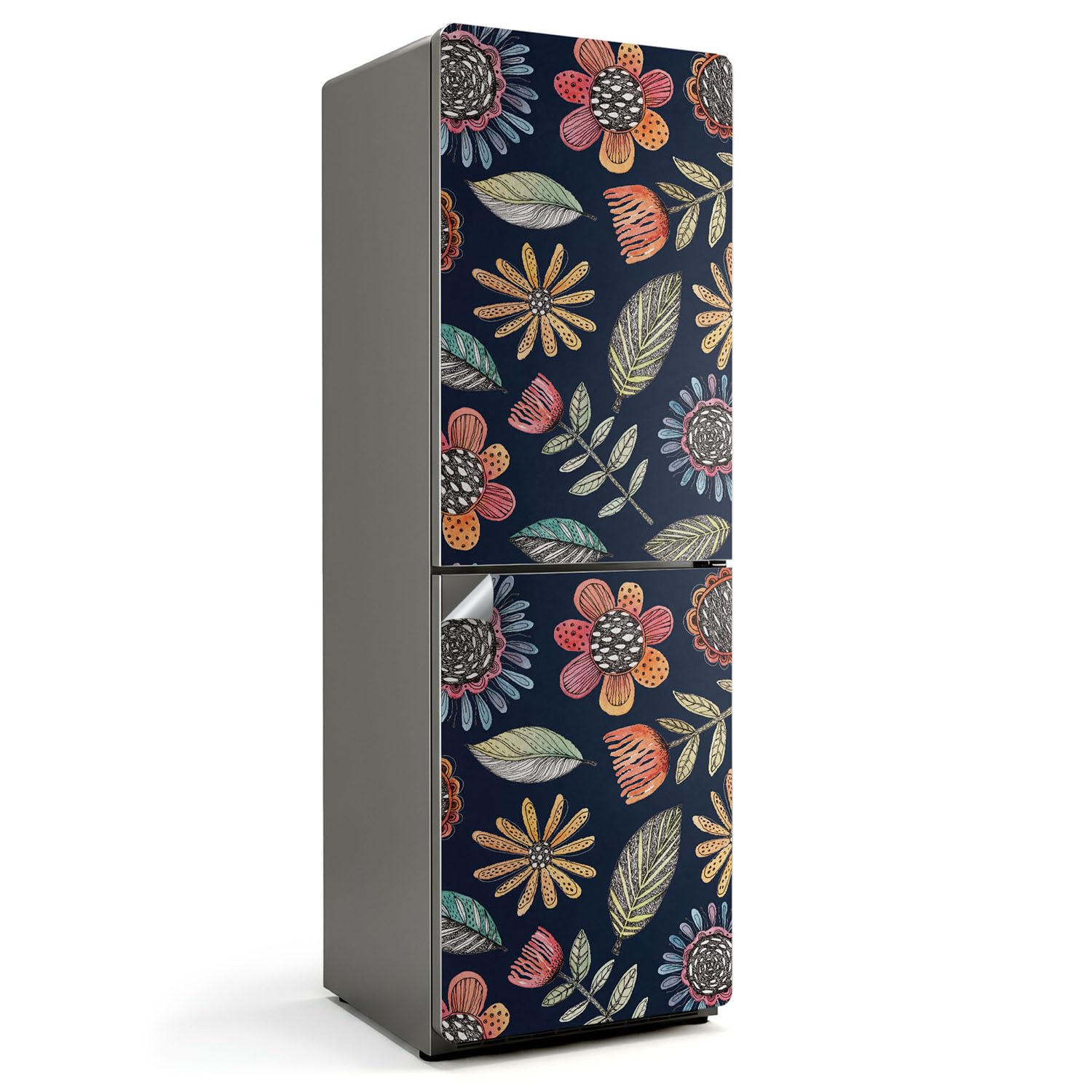 Autocollant pour réfrigérateur 60x180 cm à motif floral et feuilles