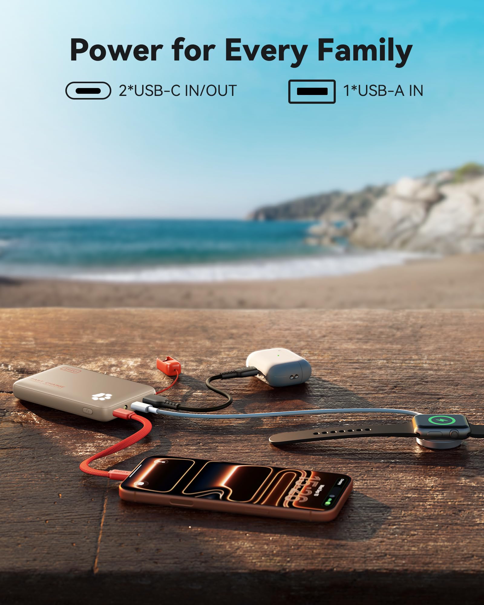 INIU Power Bank, powerbank 45 W, 10 000 mAh, najlżejszy i mały, ale mocny (USB C In& Out), PD3.0 zewnętrzne akumulatory do telefonów komórkowych z lampą błyskową, kompatybilne z iPhone 17 16 15 Pro