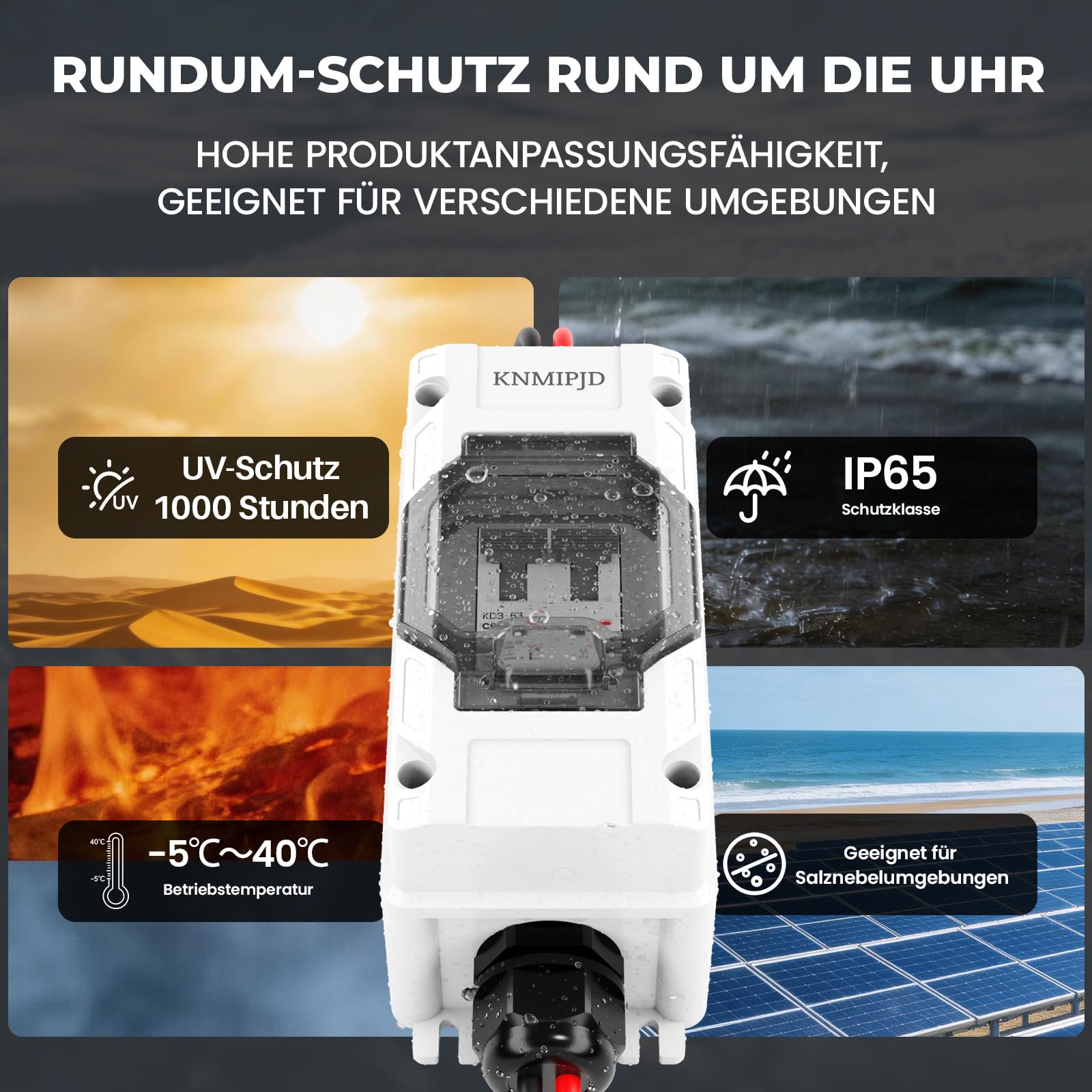 500V 50A DC Trennschalter PV Anlage, Solar PV Sicherungsautomat 2 polig mit IP65 Wasserdicht Gehäuse und pv kabel Steckermontage für Photovoltaikanlagen