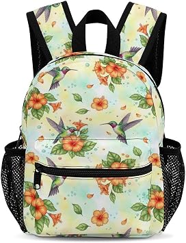Lightweight Travel Daypack Carry On 13inch Backpack, Hummingbird Flower Watercolor Waterproof College Bag