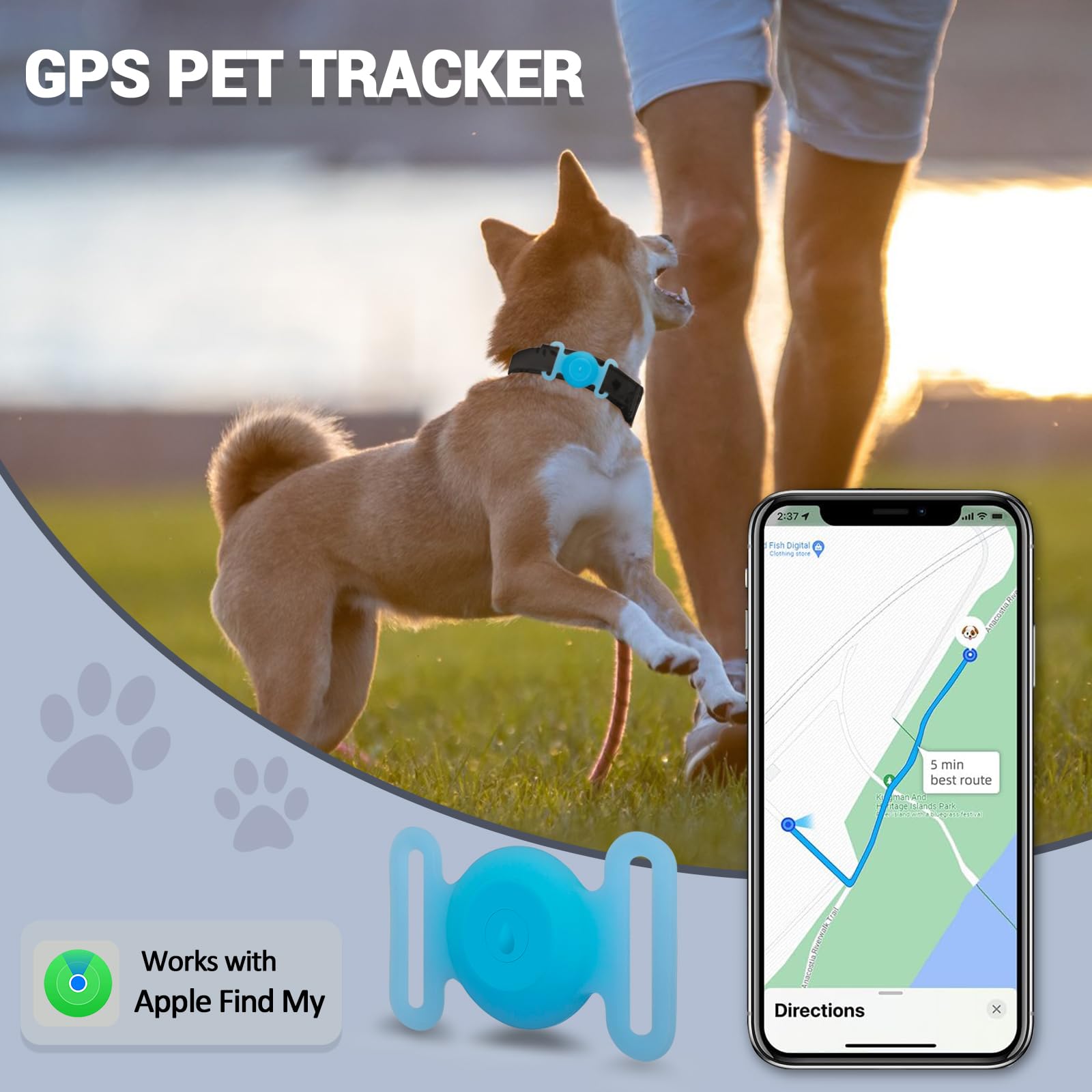 GPS Tracker for Dogs, Mini GPS Cat Tracker, IPX8 Waterproof GPS Trackers for Cats with Holder, No Monthly Fee, Work with Apple Find My(iOS Only), Smart Trackers for Dogs-YGBlue-5 - image 2