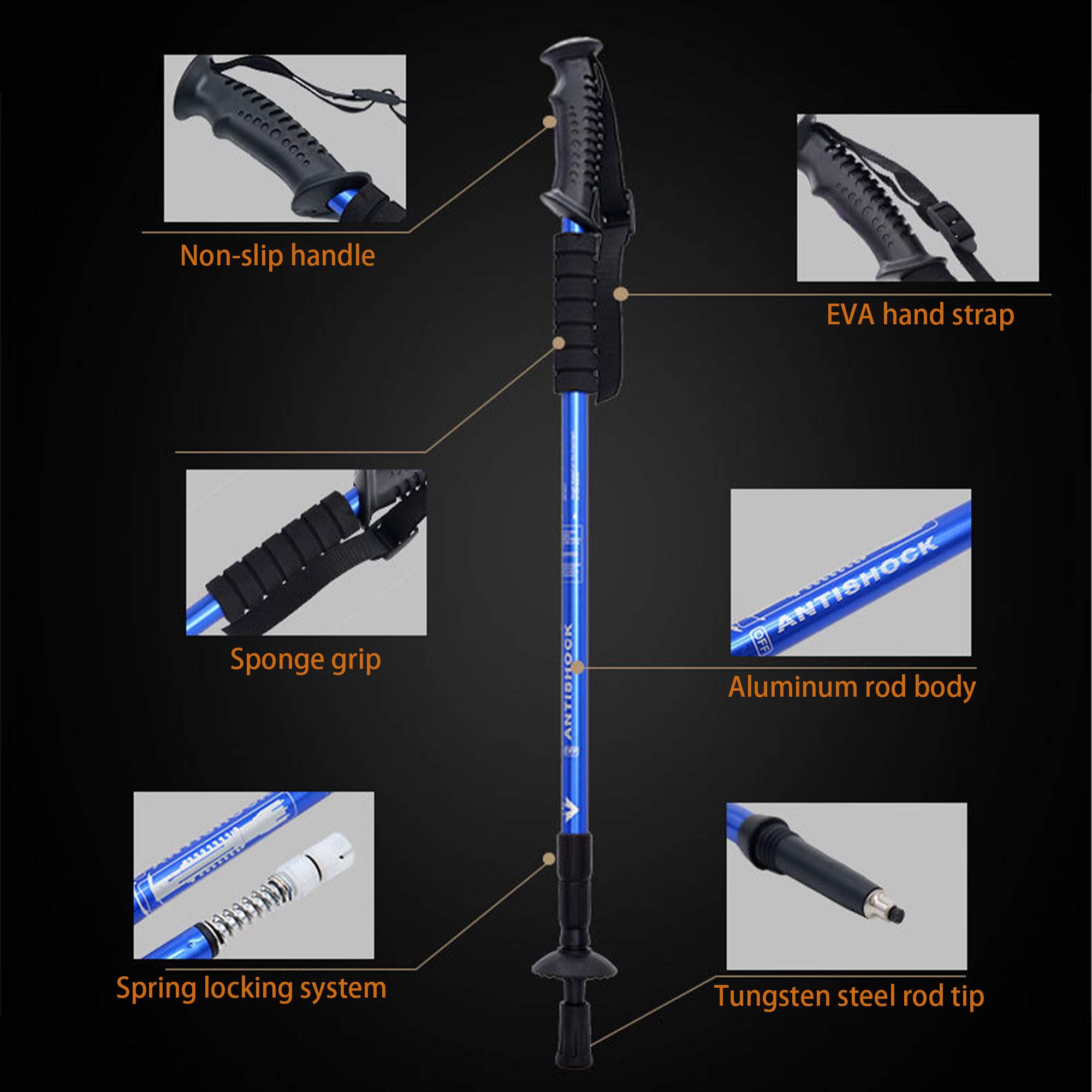 Externer Quick Lock Trekkingstock - 1 Paar Ultraleichter Wanderstock Nordic Walking Stick Crutch