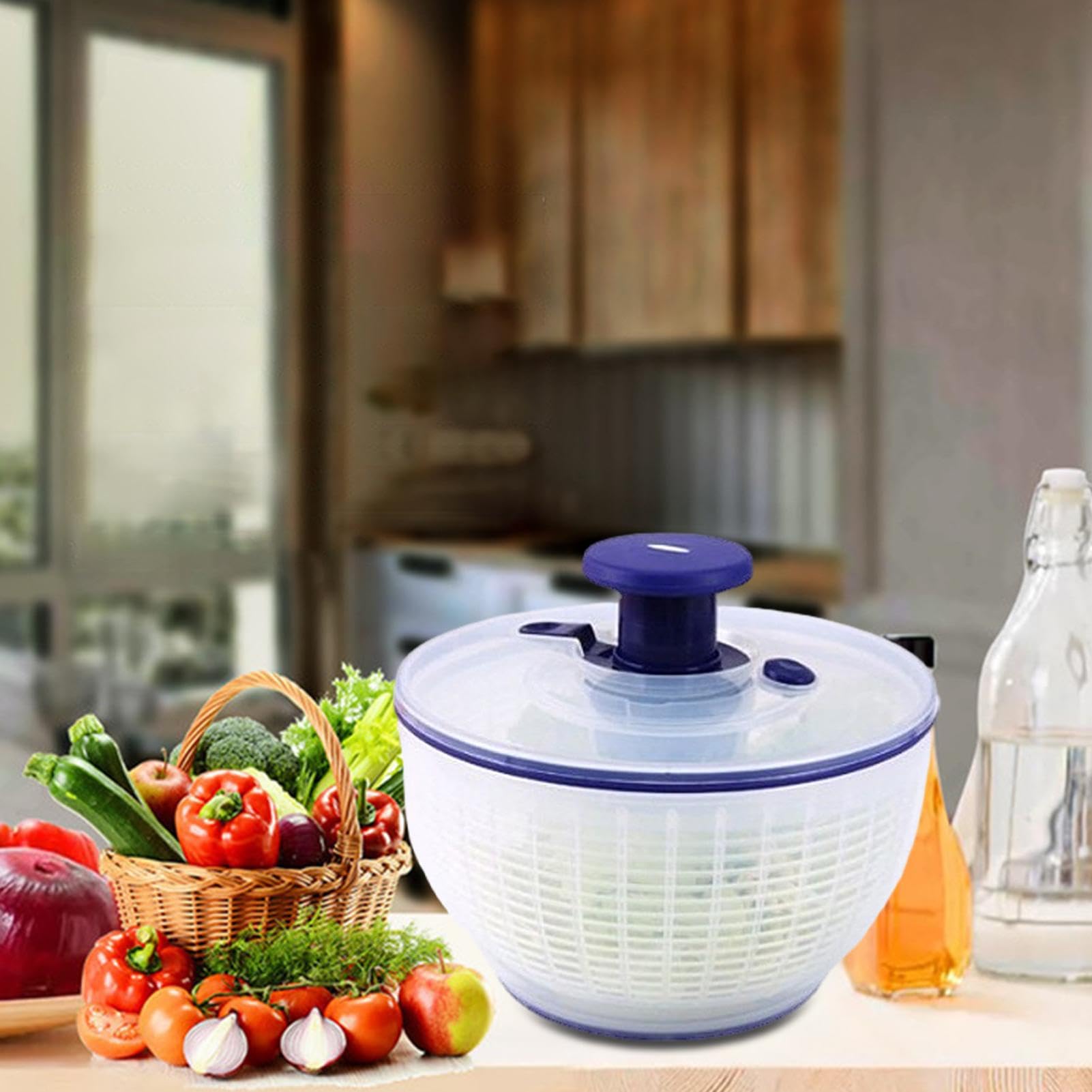 Lavafrutta Manuale Con Centrifuga | Spazzole Integrate | Scolapasta | Blu - Foto 6