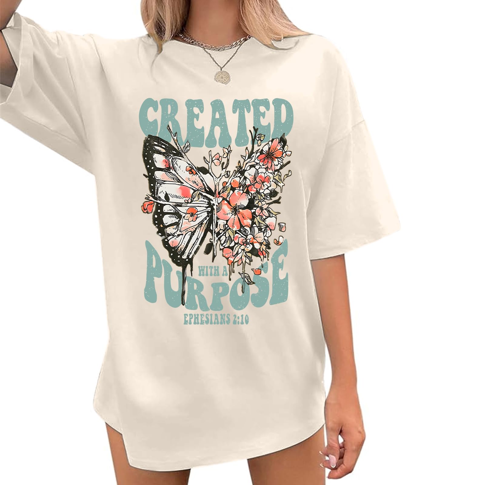 SulayeshChristian Shirts for Women Jesus Tshirt Faith Religious Bible Verse T Shirt Oversized Boho Butterfly Graphic Tees Top