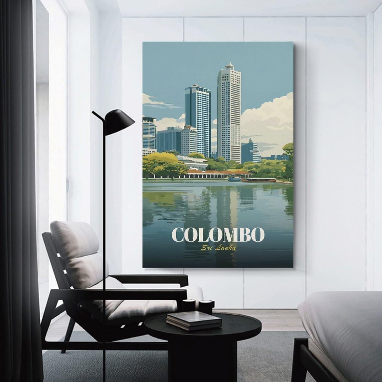Junmoney Colombo, Sri Lanka Cityscape Illustration Room Decor Wall Art 20x30inch(50x75cm), for Living Room, Bedroom, Office Or Hallway, An Adaptable Decor Piece for Home Use