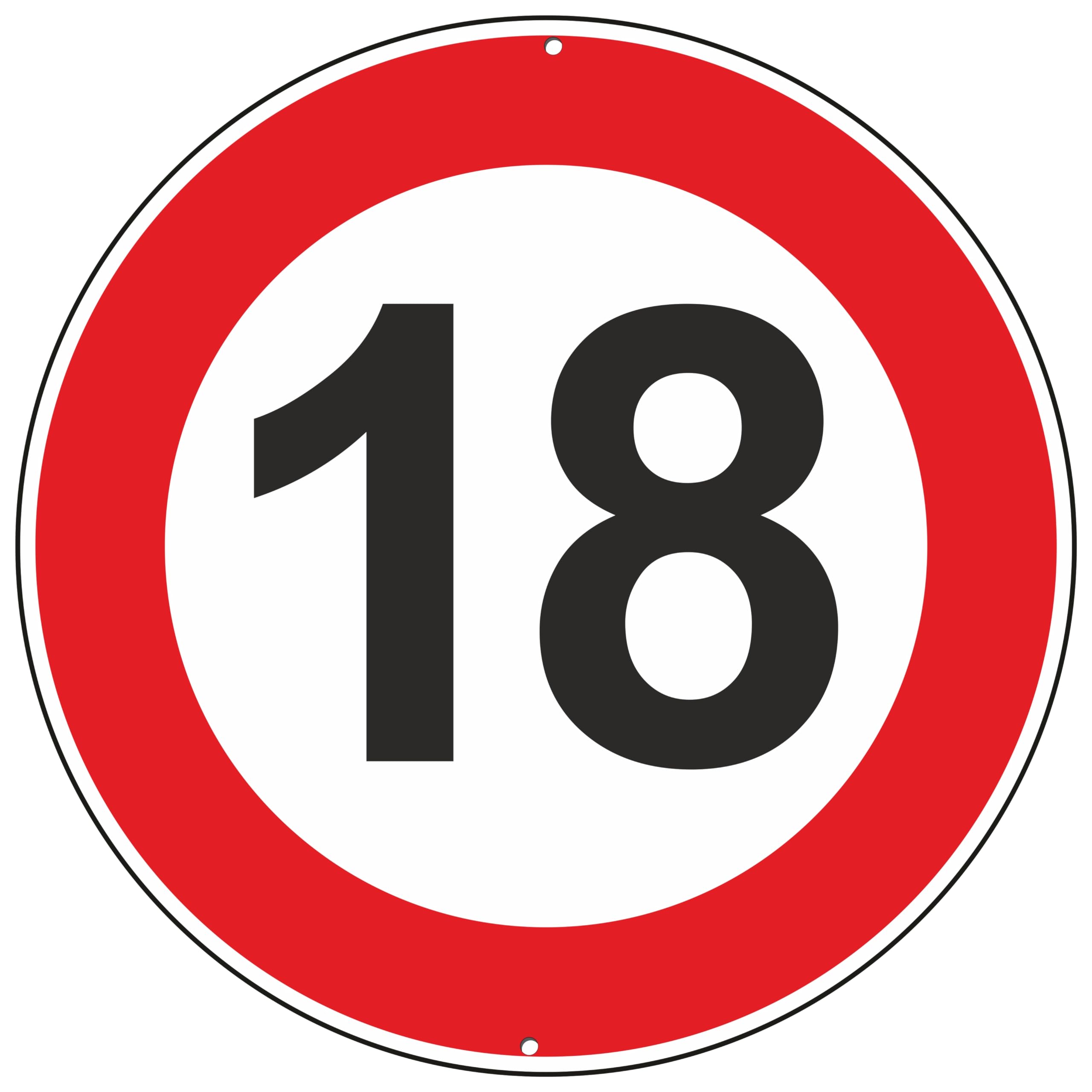 Pubblimania 18 km per hour Top Speed Road Signs Ideal for Birthdays 3mm Thick Round Metal Aluminium Outdoor Diameter 30 (Top Speed 18 km)