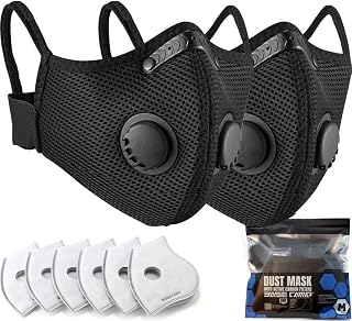 BASE CAMP Upgrade M Plus Dust Mask 2 Pack, Breathable Reusable Dust Face Mask with 6 Activated Carbon Filters for Woodworking Construction Mowing Grinding