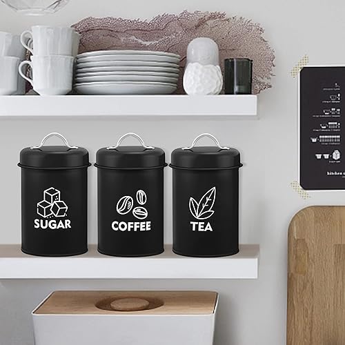 Miniatura 6 de LIANYU Recipiente de 8 piezas para encimera de cocina, cocina, café, té, azúcar, juego de recipientes metálicos con cucharas, juego de Negro