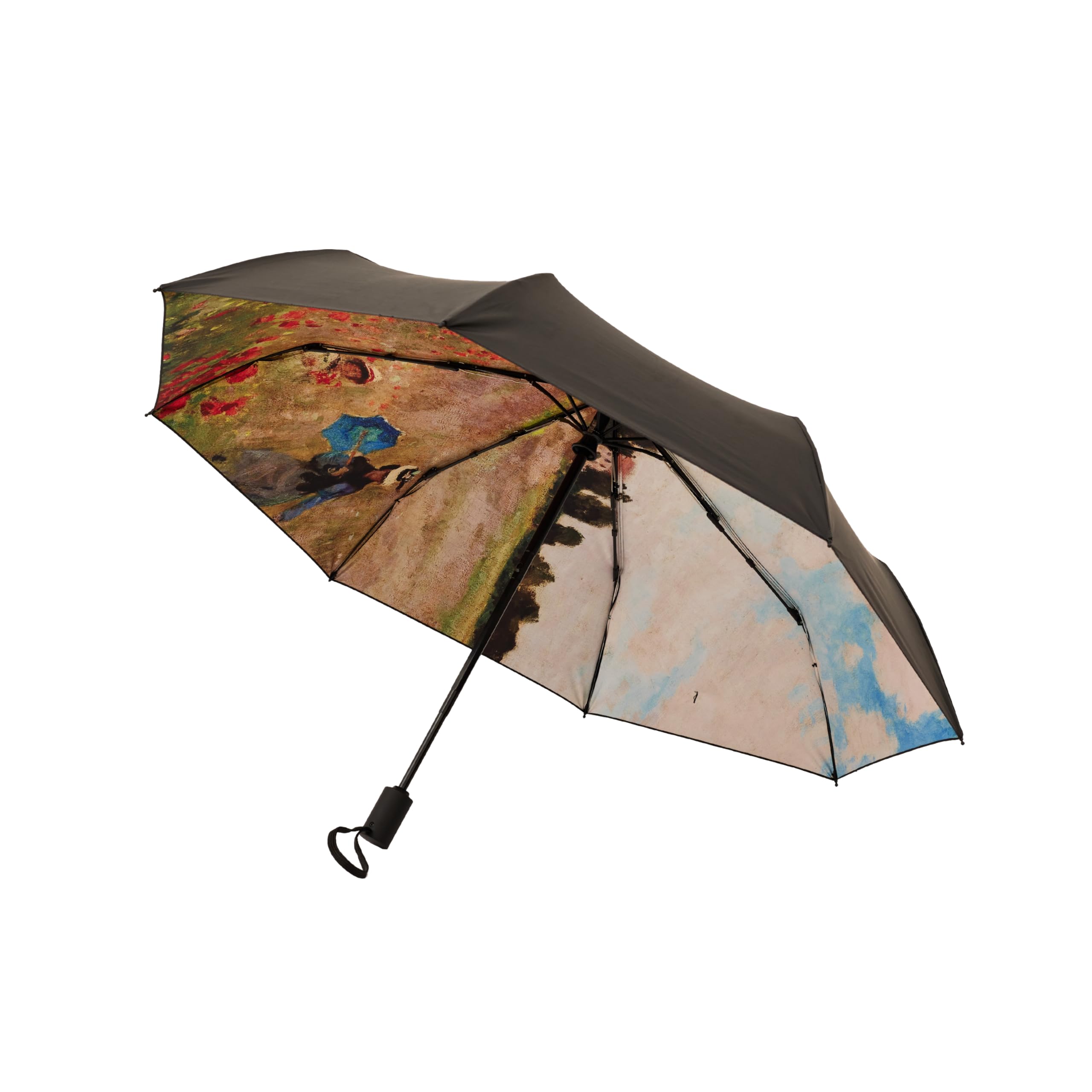 Signare Tapestry Automatic Umbrella, Art Design, Double Layer Reverse Opening, Black Backdrop (Poppy Field)