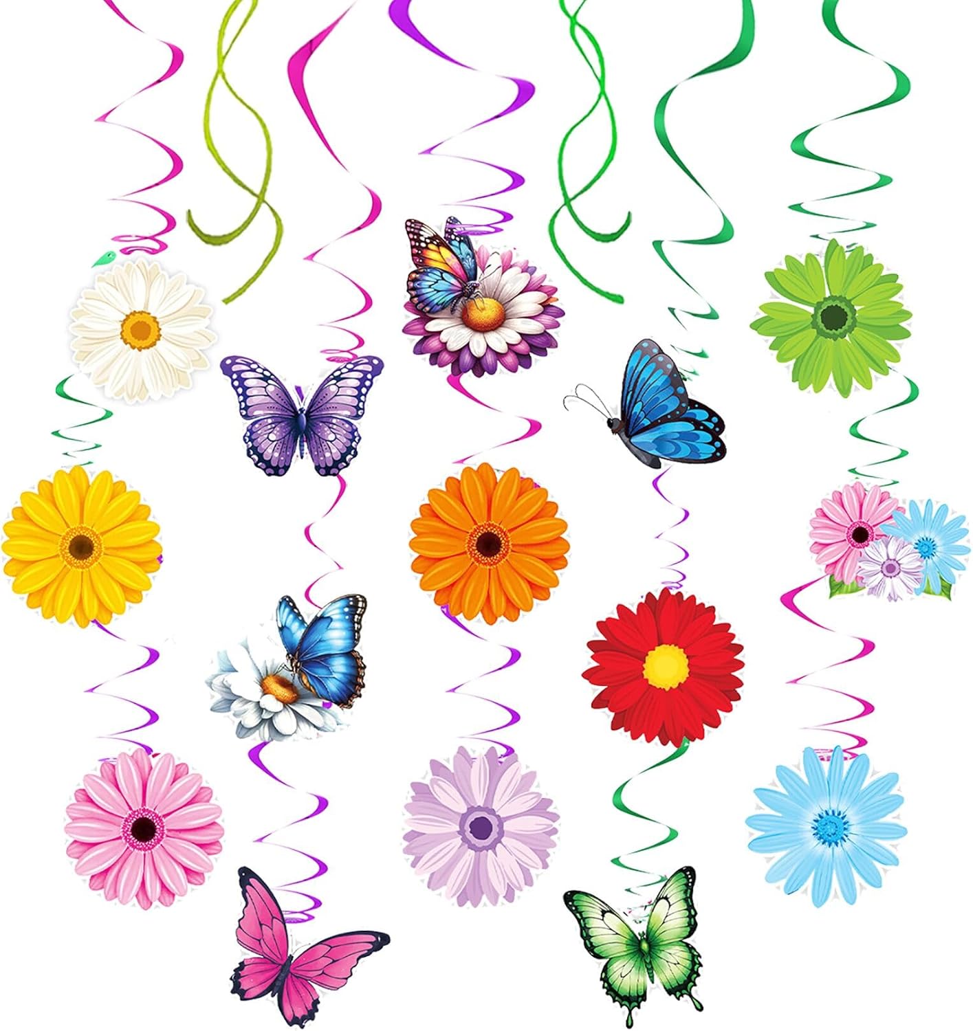 36pcs Spring Hanging Decorations,Flower Butterfly Hanging Ceiling Swirls Spirals for Home Spring Summer Easter Flower Butterfly Themed Birthday Wedding Party Decorations Lassroom Garden.