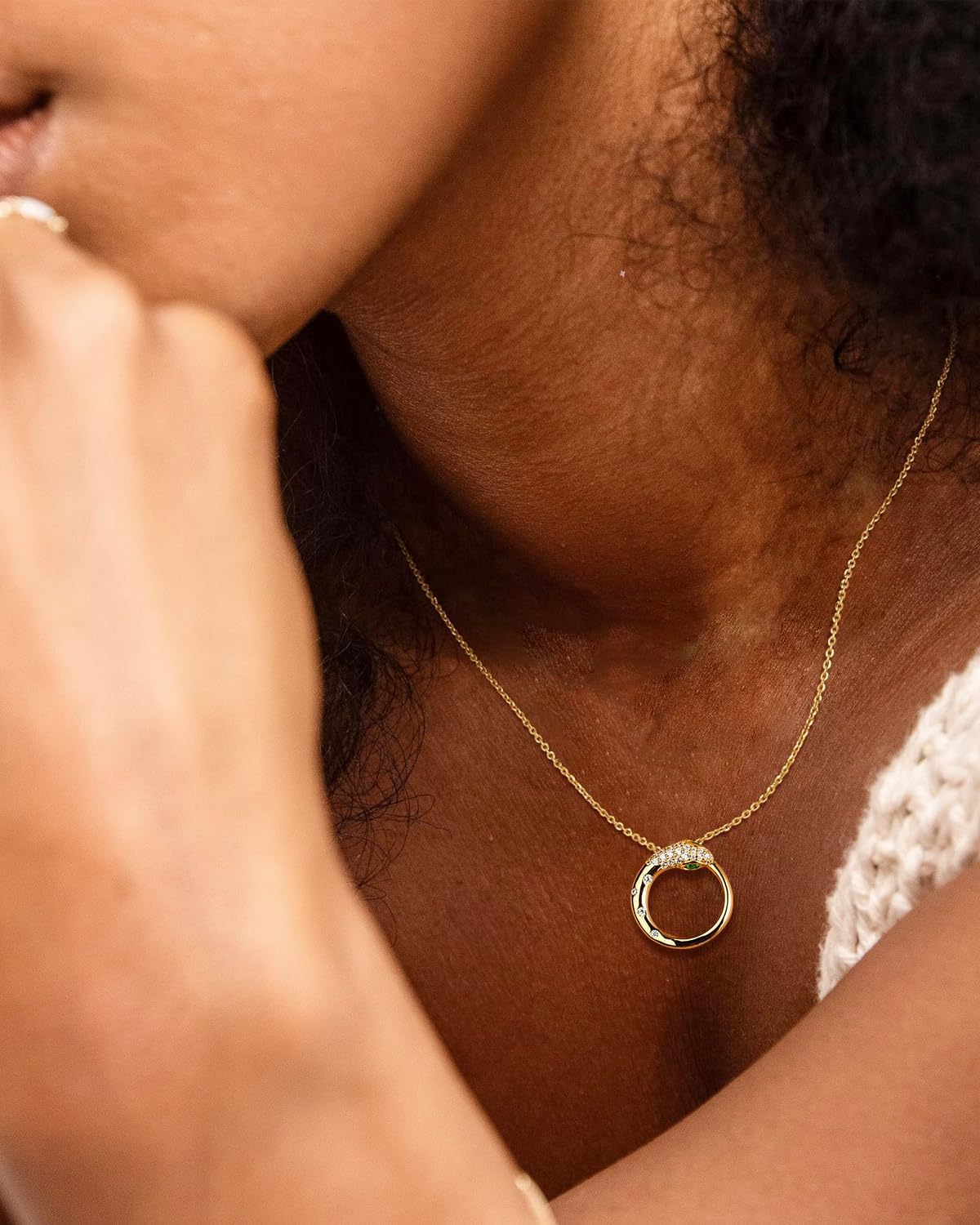 Fashion Snake Pendant Necklace for Women 18''+2'' Extend 14K Gold Plated /925 Sterling Silver Created Emerald Cubic Zirconia Charm Necklaces Everyday/Party/Birthday Jewelry(with Box) - Image 4