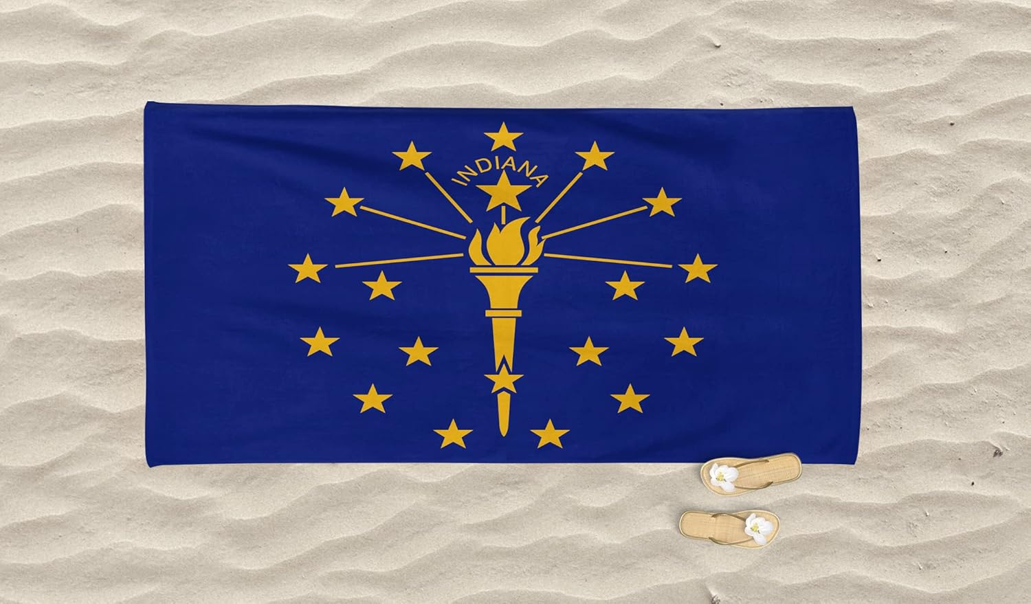 Indiana State Flag Beach Towel, 28"x 55" (70 x 140 cm) Soft Towel, 100% Cotton, Summer Gift