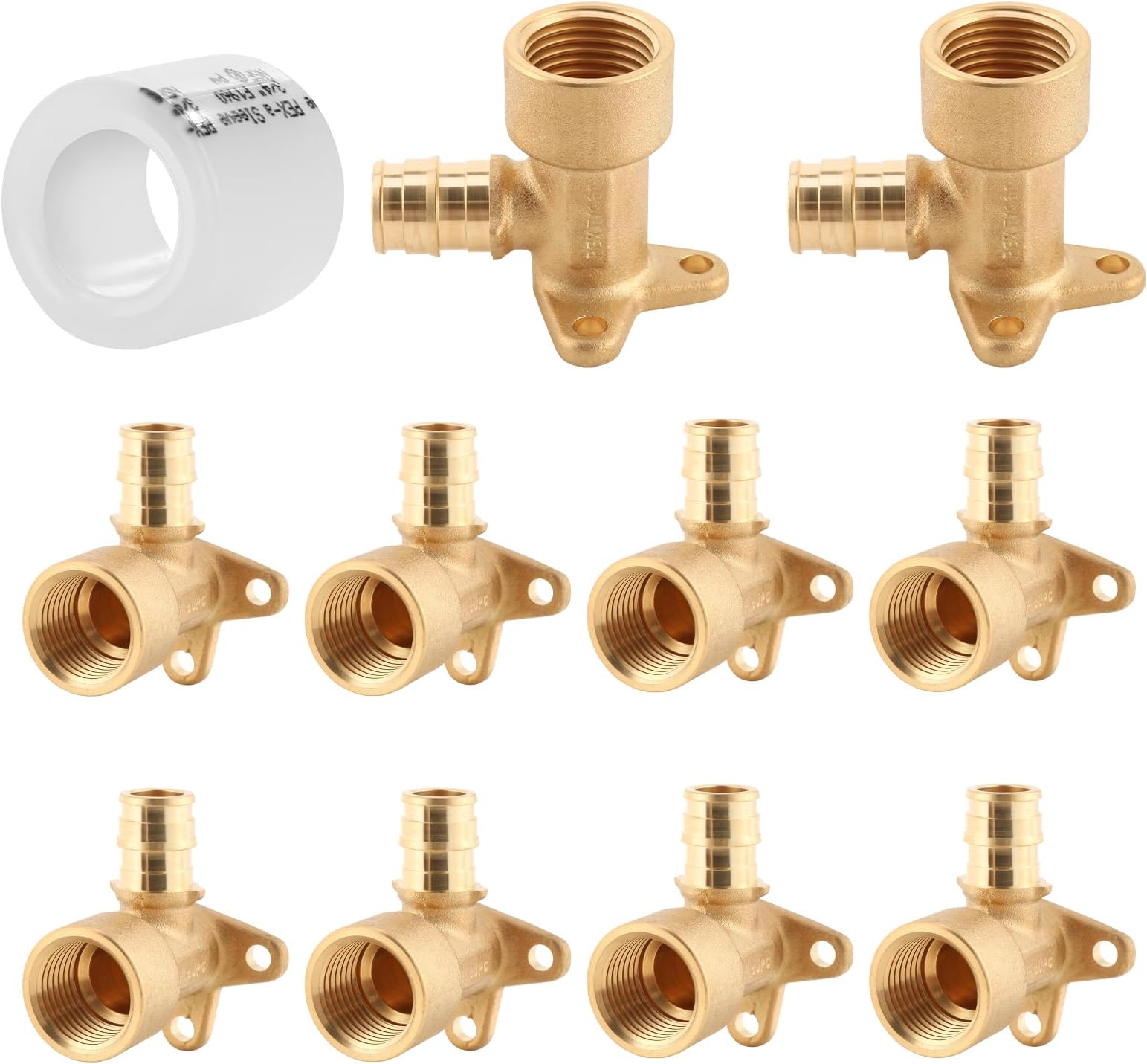 (10-Pack YVSKM) 1/2" PEX-A Expansion × 1/2" Female NPT Brass Drop Ear Elbow, Lead-Free Full Flow Threaded Connection Fitting, ASTM F1960, 90° PEX-A Pipe Connector for Plumbing & Water Supply