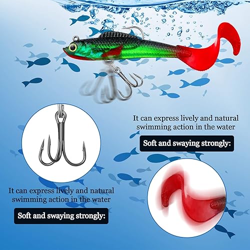 Miniatura 4 de Skylety 24 señuelos de pesca, señuelos de plástico suave para lubina, cabeza de jig, Swimbait, kit de aparejos de plástico suave realista para agua