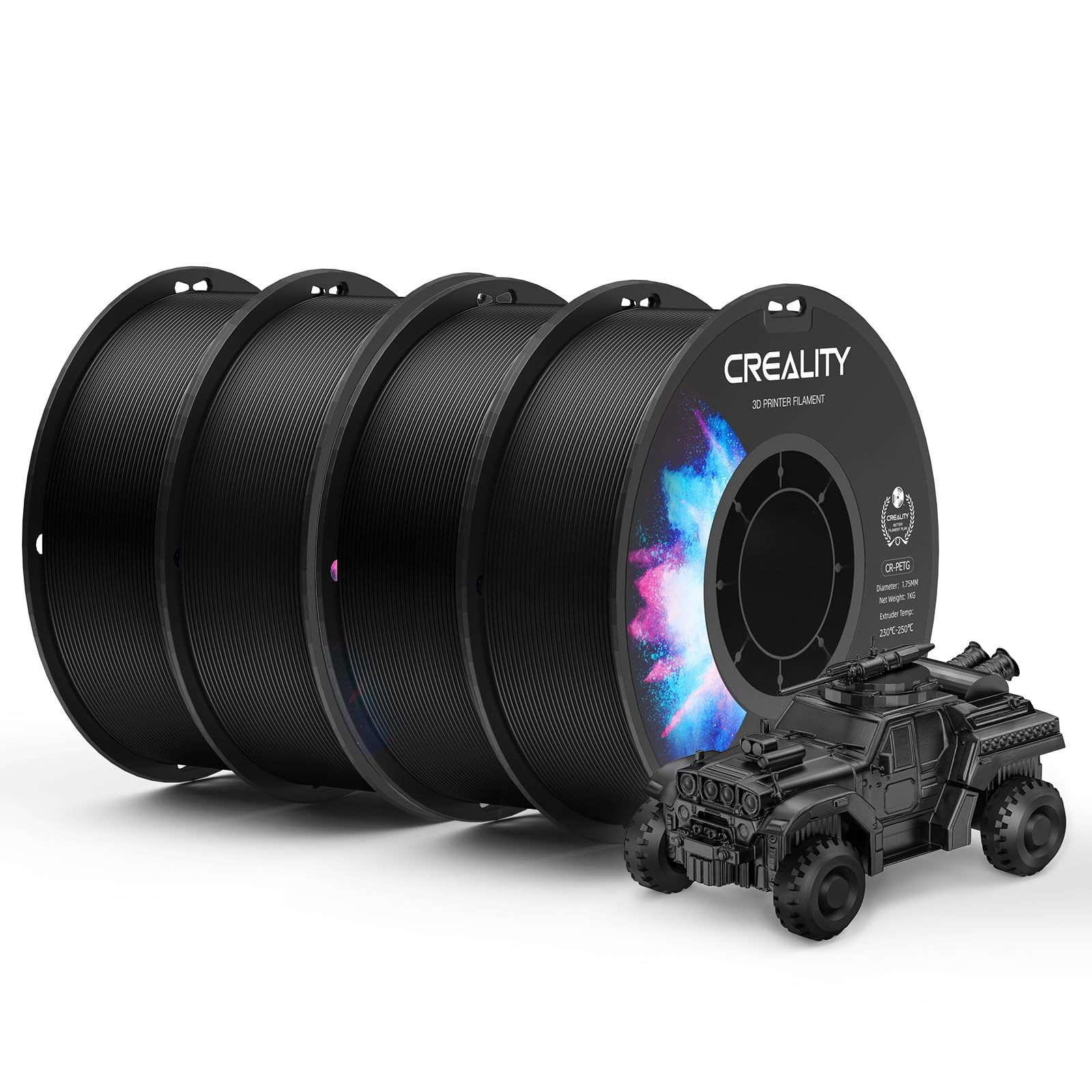 Creality PETG Filament, Excelente Rendimiento y Alta Resistencia, Filamento PETG de 1,75 mm para Impresora 3D, Precisión Dimensional de ±0,02 mm, 4 kg (8,8 lb),for Impresoras 3D FDM, 4 PETG Negro